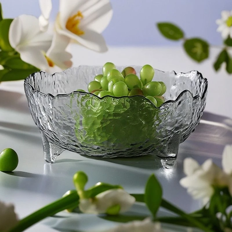 【2只装】网红同款烟灰色精致三足果盘沙拉碗水果篮玻璃盆家用