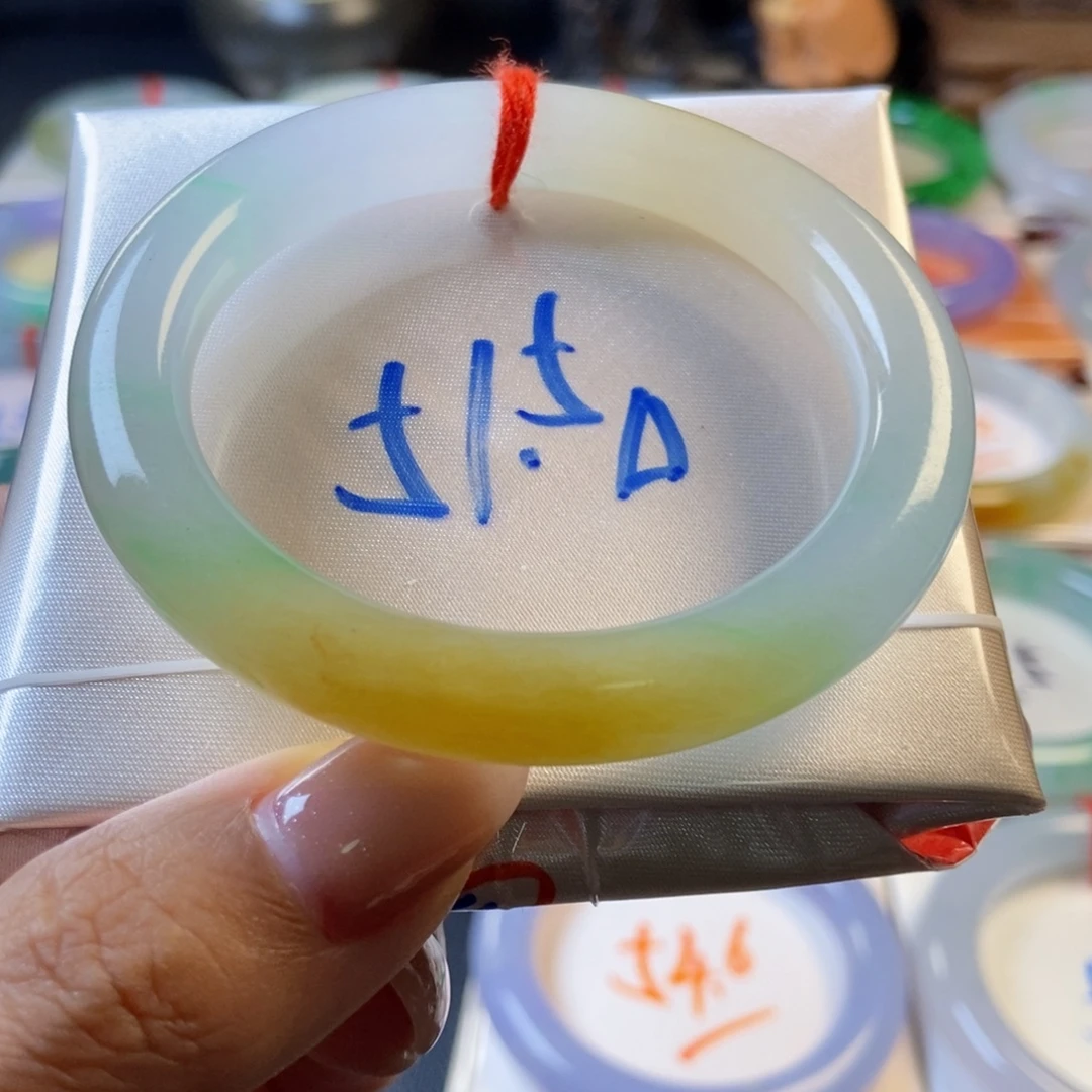 翡翠未镶嵌手镯2冰胶黄翡圆条