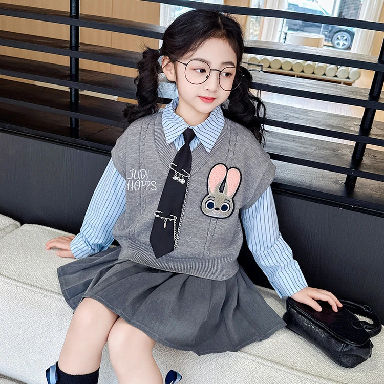 女童连衣裙春秋2025新款洋气儿童春装jk套装女孩朱迪兔子警官裙子