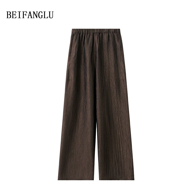 北方鹿 夏日凉凉裤！醋酯肌理感松紧腰直筒阔腿裤251044