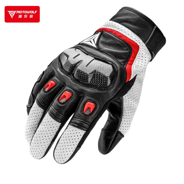 摩多狼碳纤维骑行防摔手套男女四季秋冬摩托车真皮可触屏防风透气