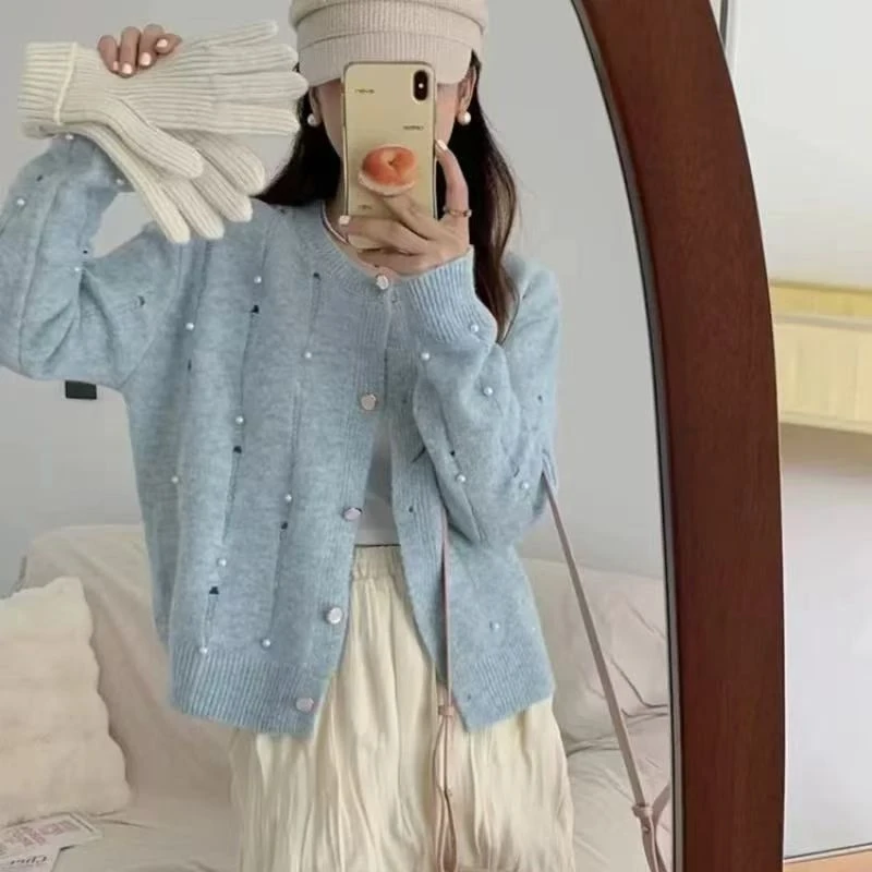 开衫重工钉珠毛衣长袖针织新款别致感高级感温柔