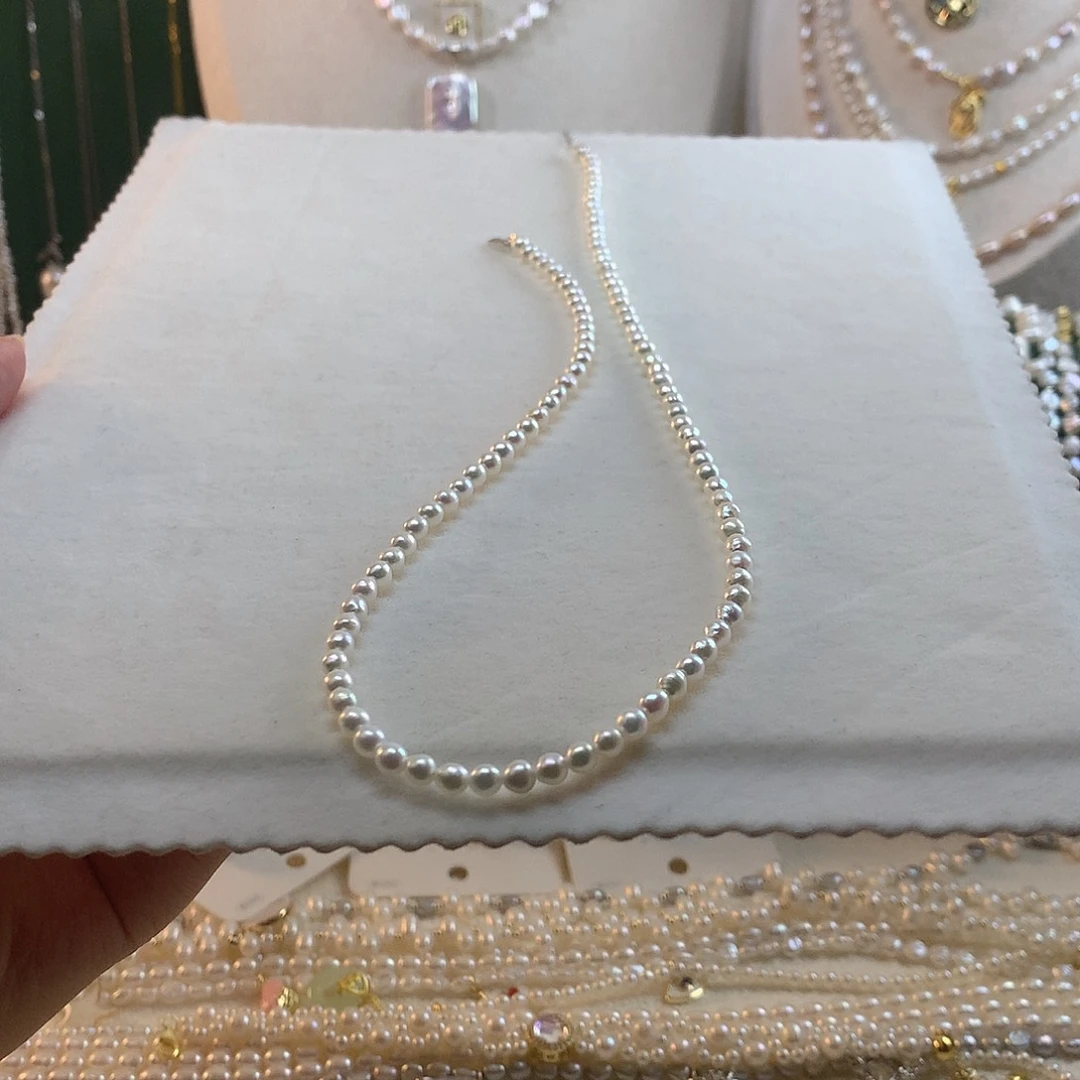 银S925镶嵌淡水珍珠小米项链