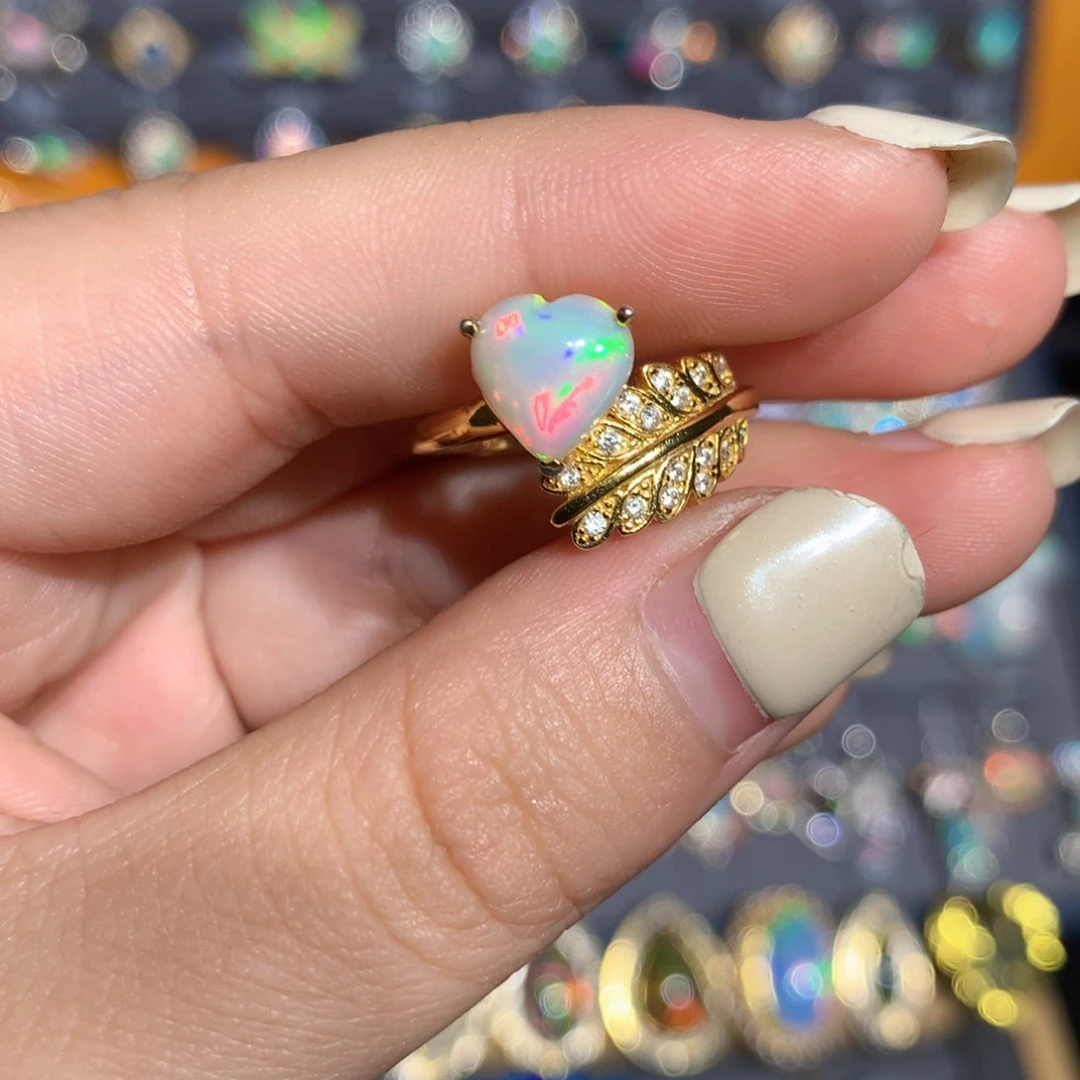 银S925镶嵌欧泊欧泊戒指l