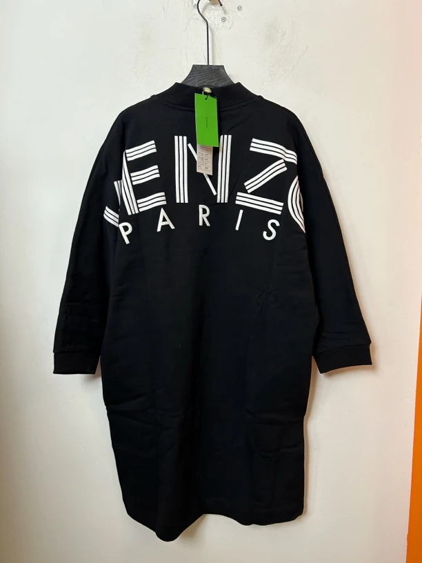 99新 KENZO/肯佐 黑色v领卫衣裙