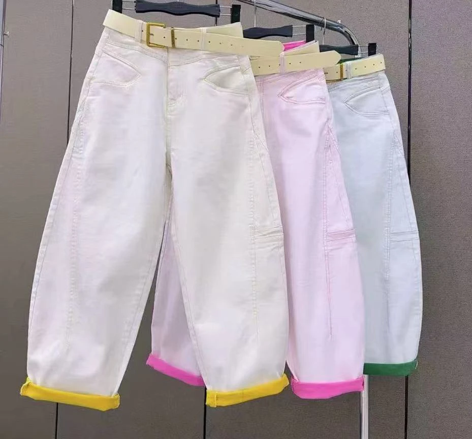 2025春季新款牛仔棉弯刀裤宽松高腰显瘦九分休闲哈伦老爹裤女裤