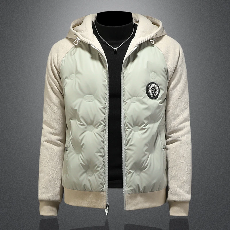 SIBONEULAT希敦纽勒连帽羽绒服男加厚pu皮保暖外套欧货短款潮牌