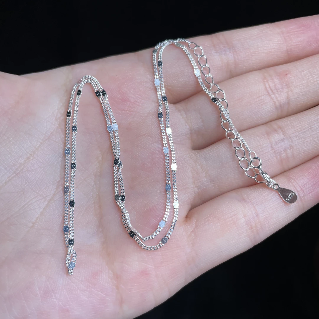 925银银制品 【玉氏珠宝】925银银色侧身片片项链 ZC0560126