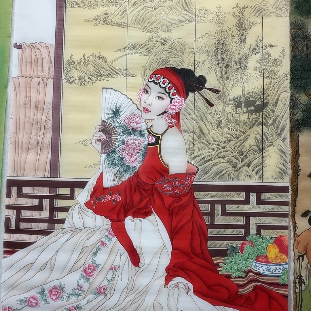 国画工笔画人物丝绢