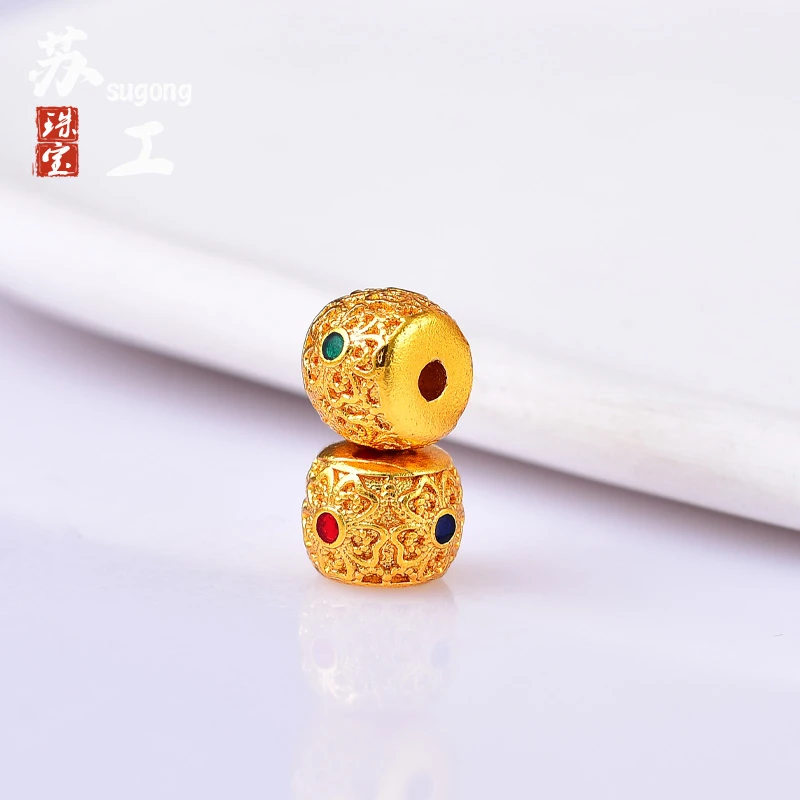 古法24k黄金色镶嵌转运珠桶珠隔珠配珠手持文玩手串diy配饰