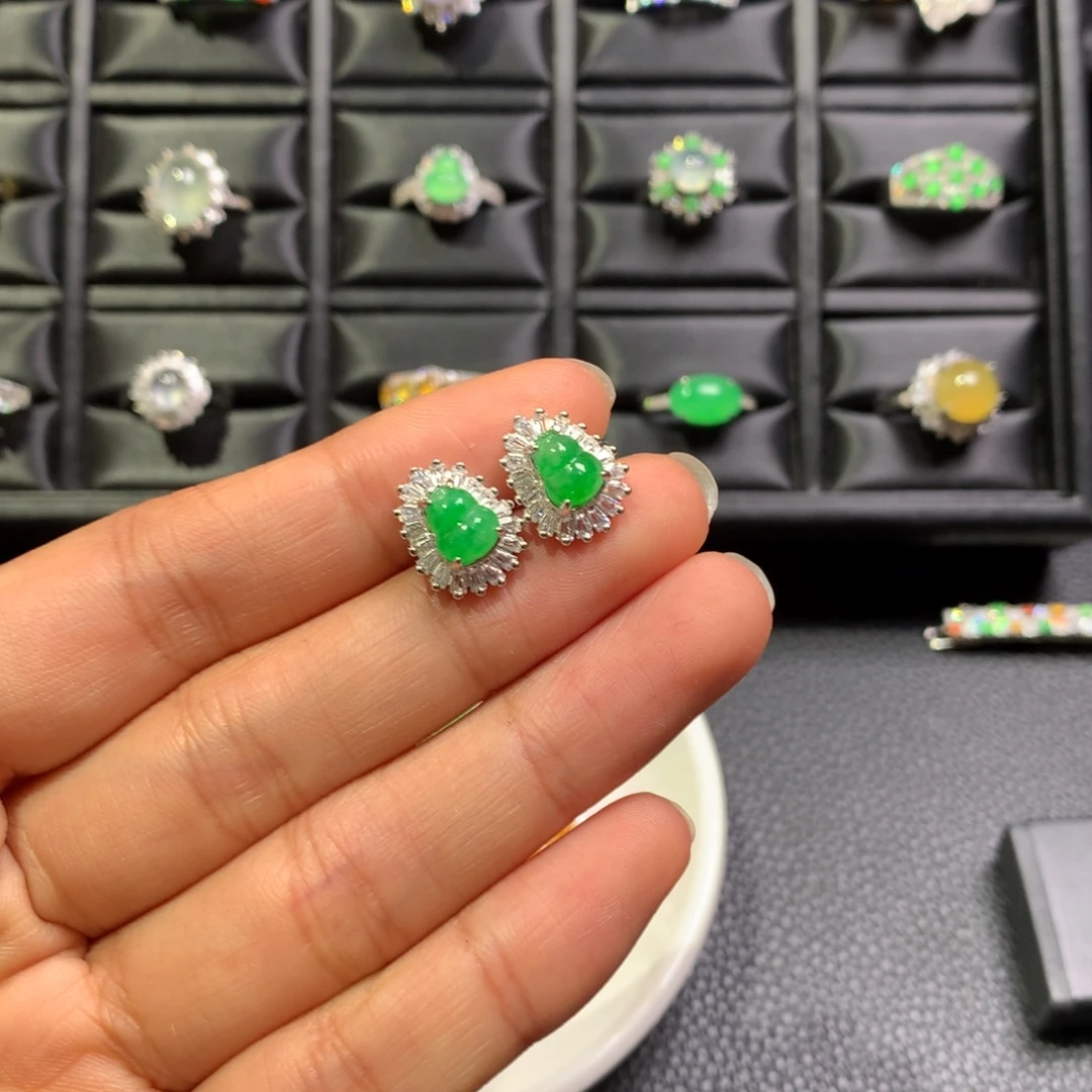 翡翠银S925镶嵌耳饰