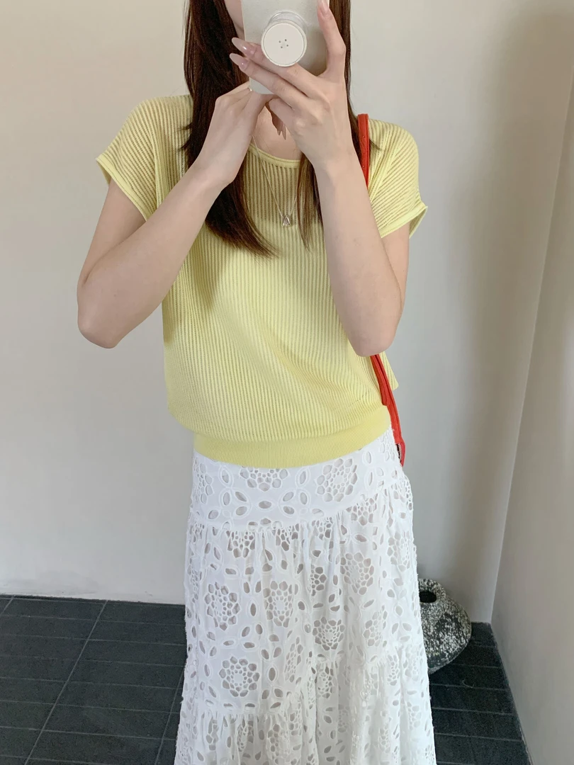 【DUODUO 979953】新款夏季莱赛尔女圆领薄款松弛感显瘦针织衫