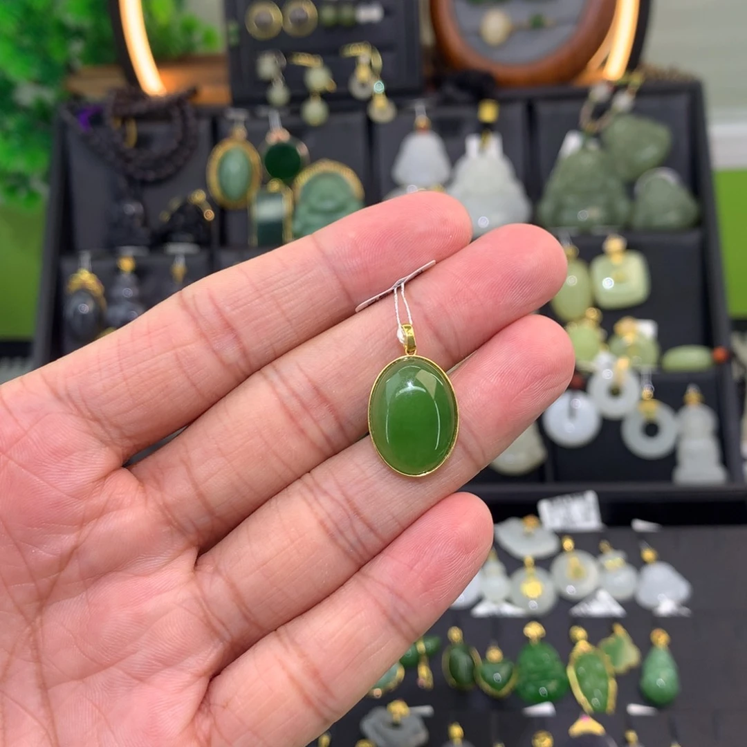 花****和田玉（碧玉）18K金镶嵌吊坠(赠链)