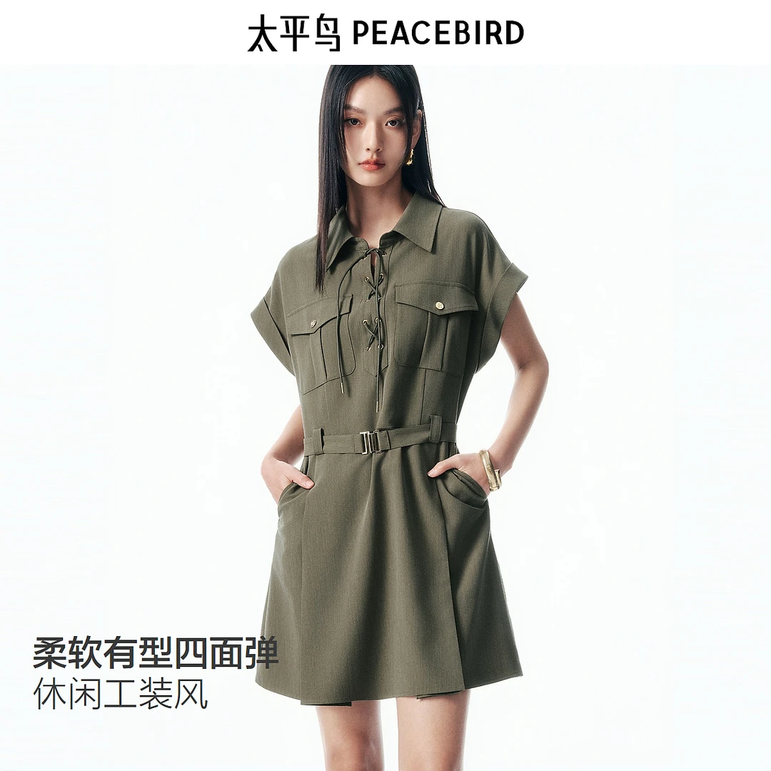 【商场同款】太平鸟流光风连衣裙衬衫领收腰短款裙时尚A3FAF3P01