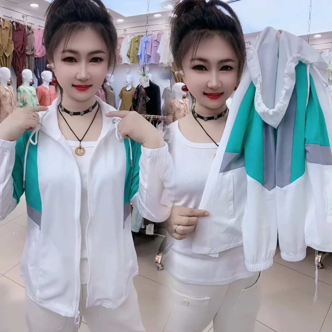 连帽防晒衣女薄款夏季2025新款拼色长袖透气韩版宽松紫外线外套潮