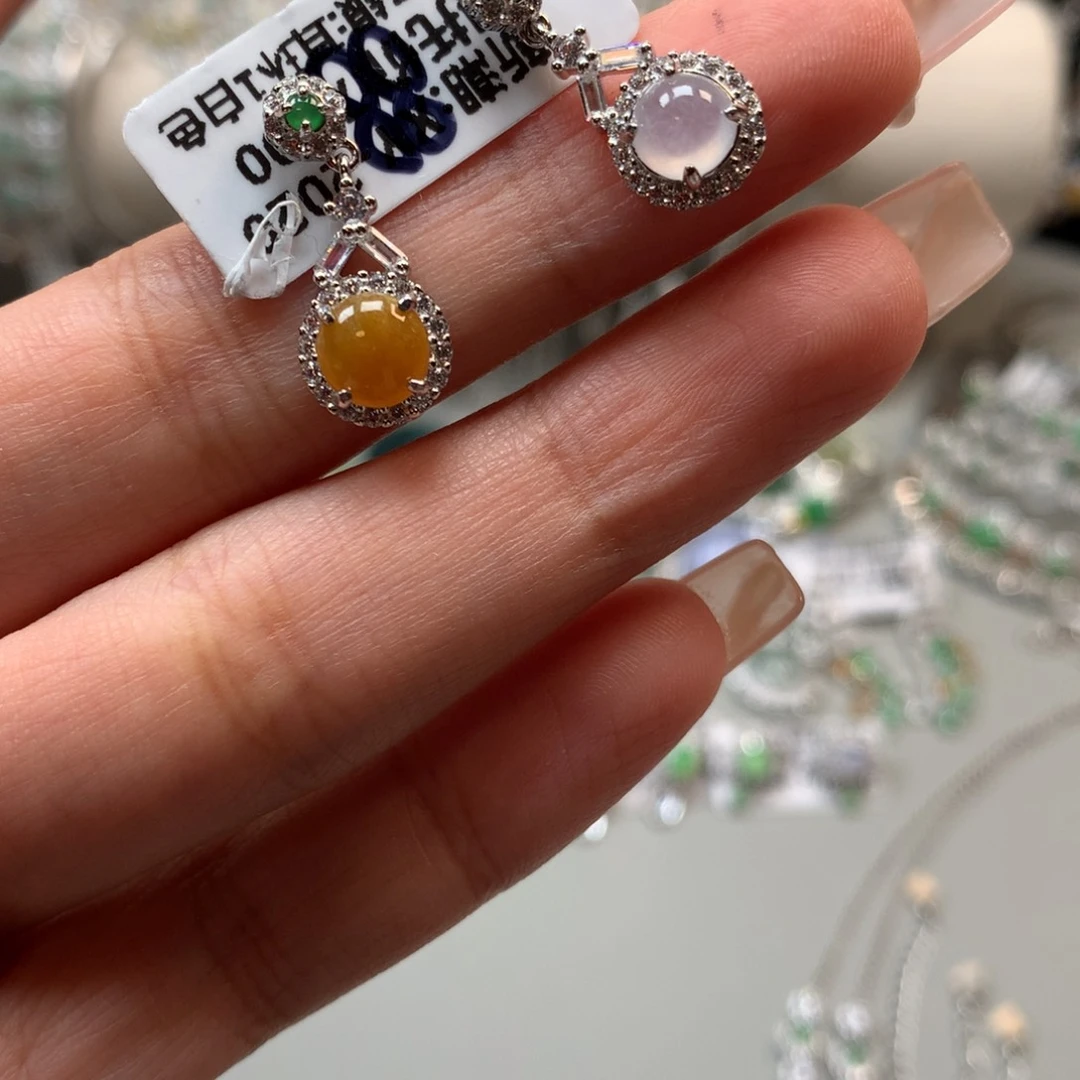 翡翠戒指银S925镶嵌耳钉44