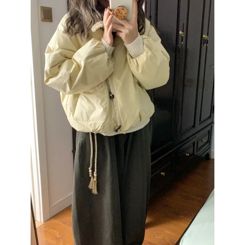 冬季超好看短款夹棉棉衣外套女2025新款加厚保暖宽松百搭翻领棉服