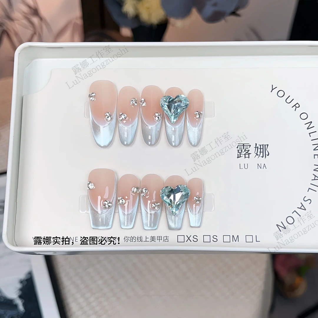 【琉夏冰晶】简约纯欲穿戴式卸甲片闪钻手工定制穿戴甲