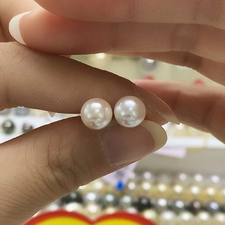 银S925镶嵌海水珍珠耳饰海水ak7-8mm