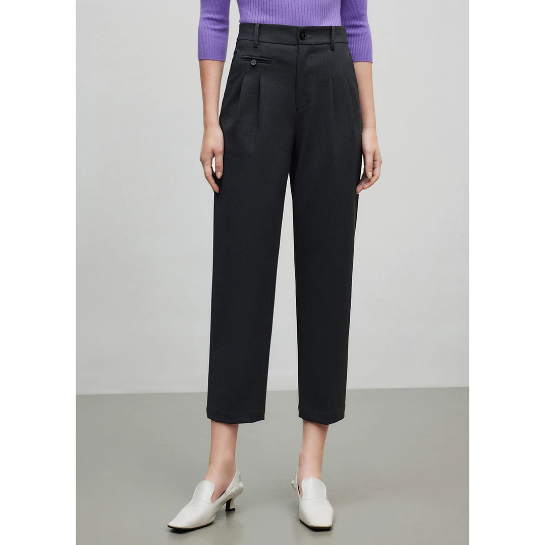 高腰休闲裤女秋季垂感显瘦九分裤简约百搭萝卜裤Y102301961