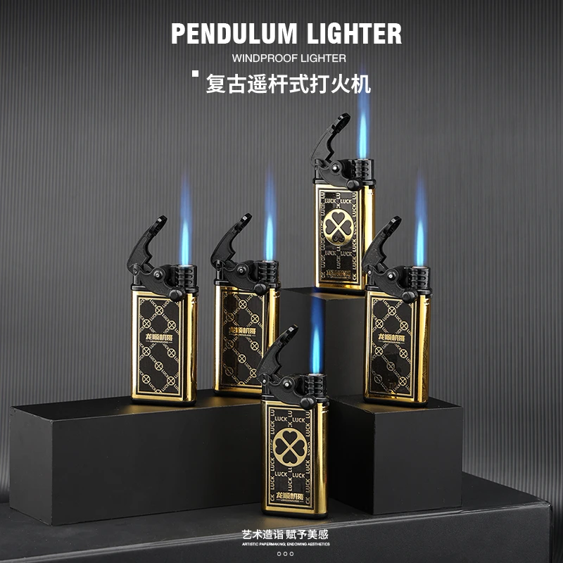 摇臂蓝焰防风打火机直冲充气黑格高颜值广告定制刻字家用送礼佳品