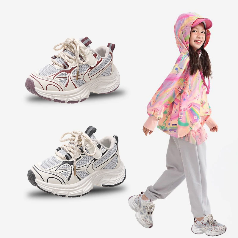 儿童中大童运动鞋秋季鞋子2025新款儿童透气老爹鞋女童轻便跑步鞋