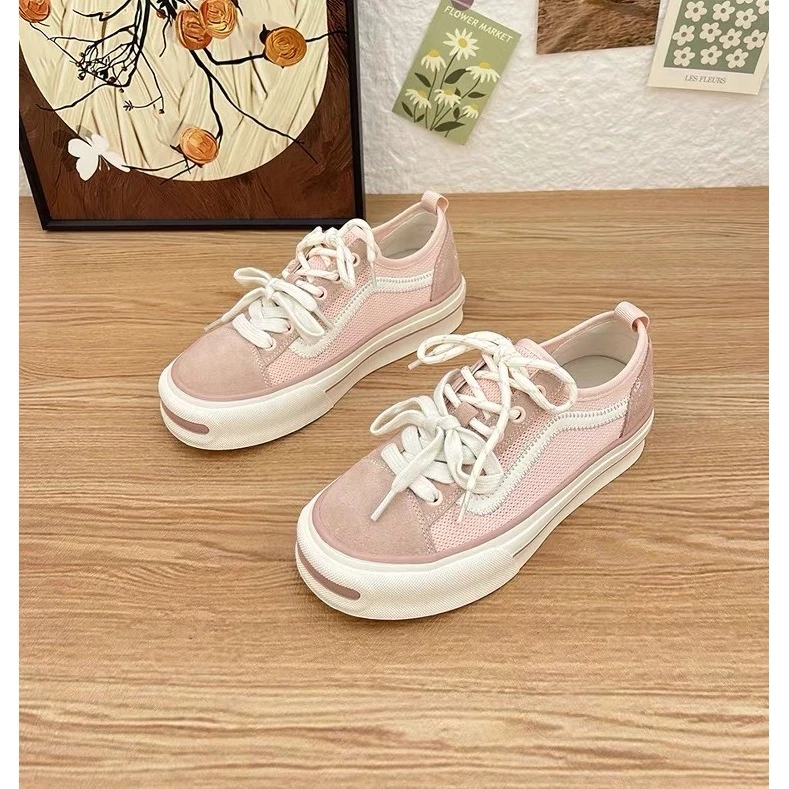 C5222  粉色  时尚圆头系带休闲运动鞋女士板鞋