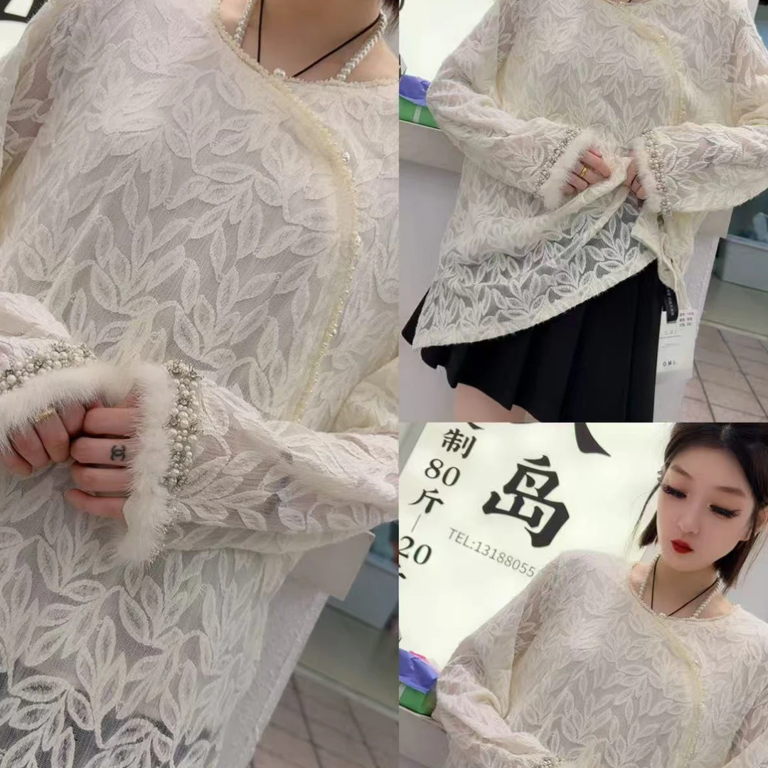 1510珍珠重工蕾丝衫 （衣长74左右）