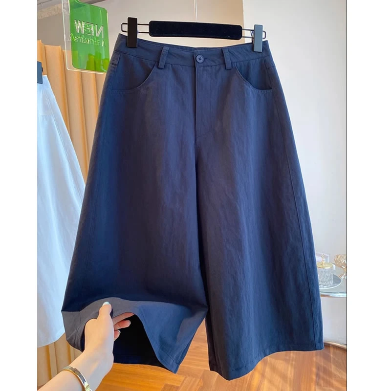 大码时尚七分阔腿裤女夏季薄款简约百搭宽松高腰显瘦直筒休闲裤女