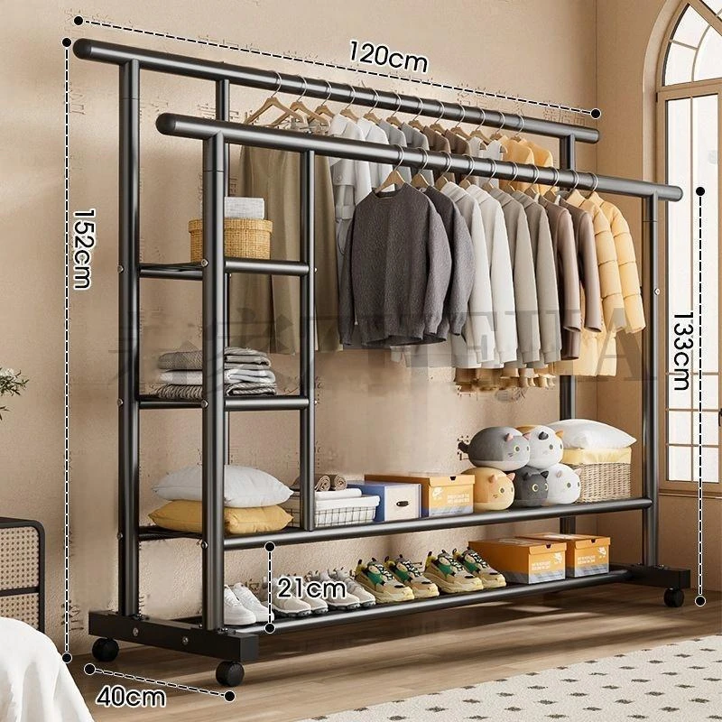 特厚精钢落地立式挂衣架阳台大容量晾衣架家用晒衣架客厅衣帽架