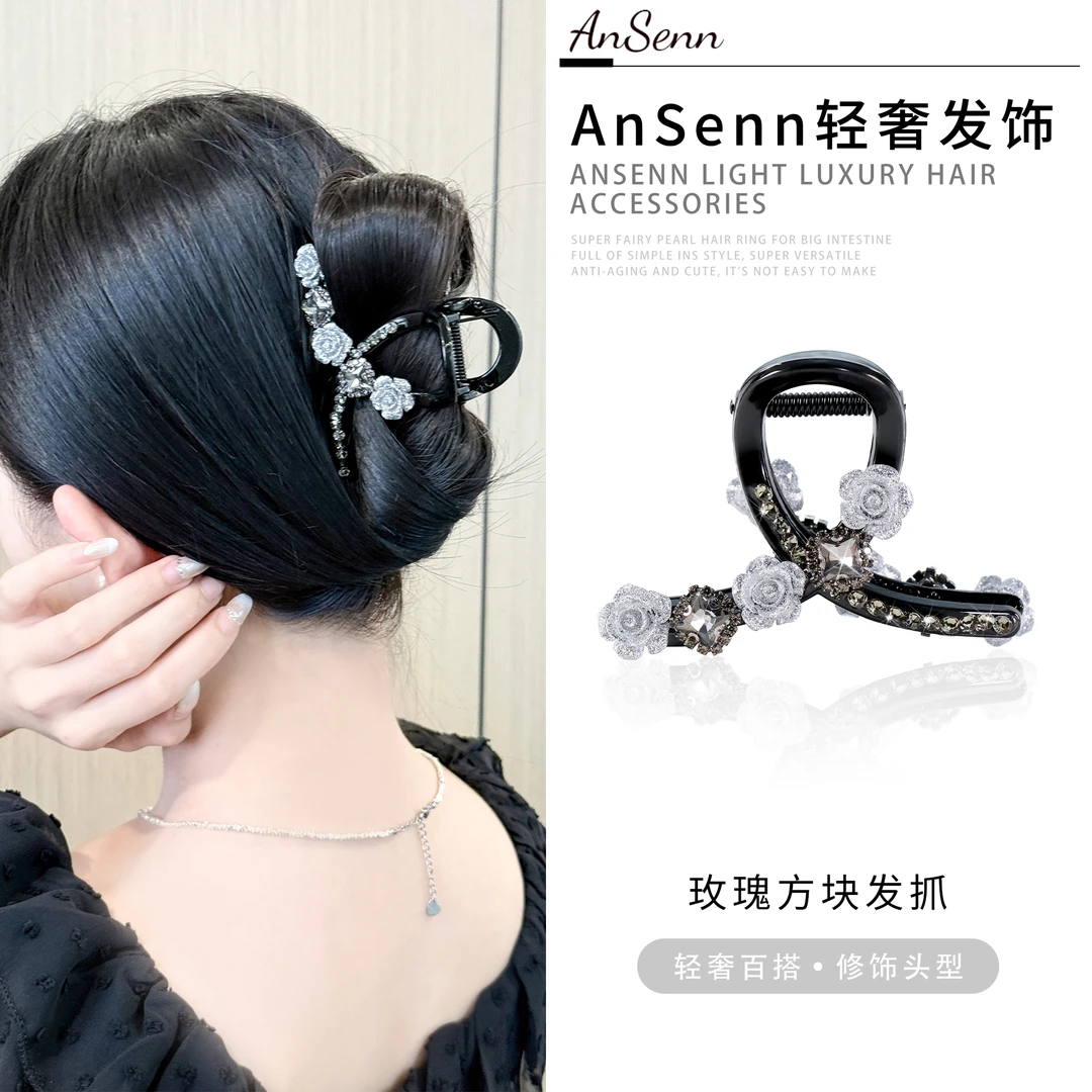 【小魏总珠宝】玫瑰方块抓夹（8cm）轻奢优雅气质高级氛围感头发饰品