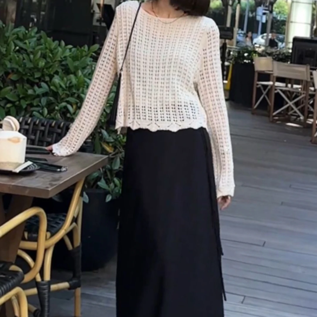 新品时尚镂空休闲上衣女高腰中长款半身裙
