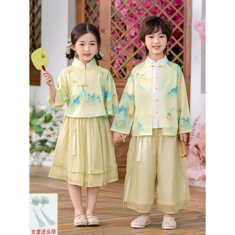 儿童汉服2025新款男女童民族风唐装中小学生诗歌朗诵上春山演出服