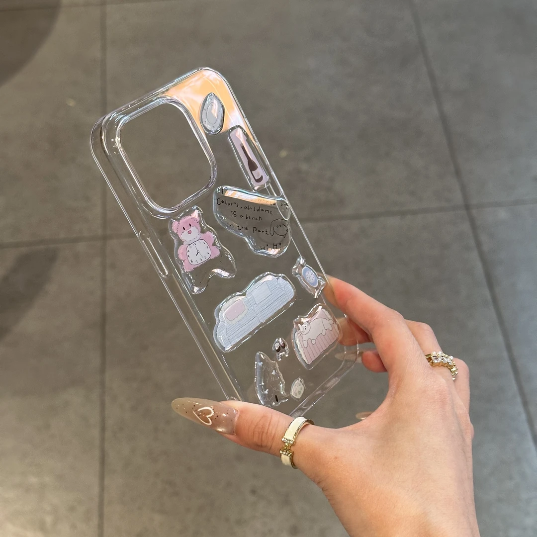 夕与空粉熊DIY贴纸适用苹果16promax手机壳华为P70vivo小米15oppo