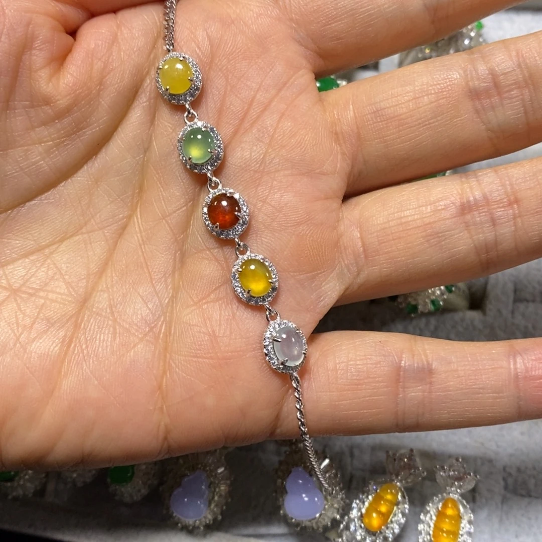 翡翠银S925镶嵌手链手链