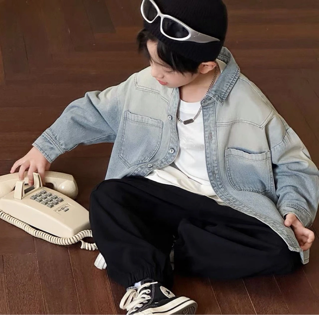 304S6717 2025春季新款时尚儿童牛仔衬衫男童衬衣上衣