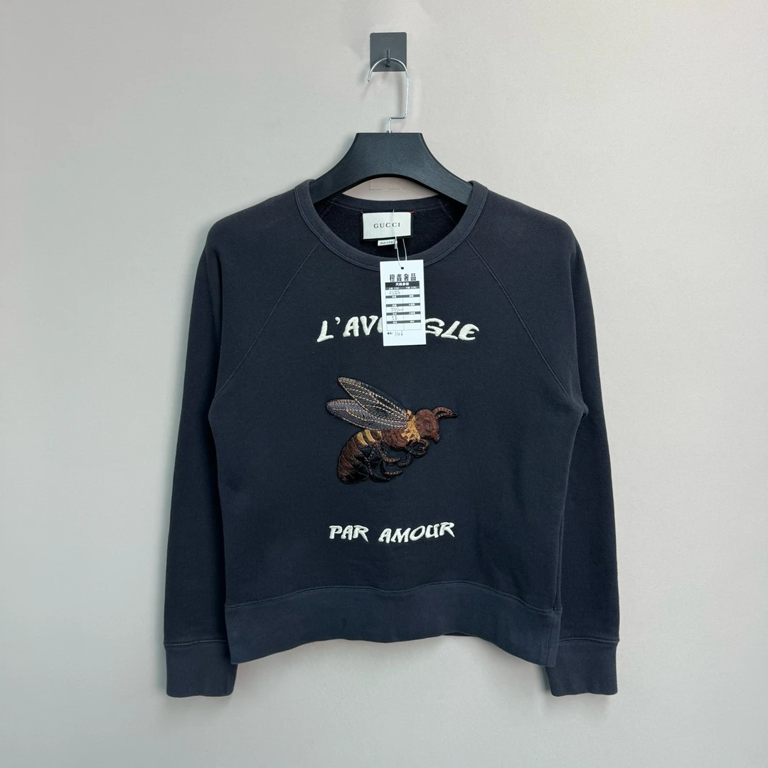 99新 GUCCI/古驰 水洗做旧刺绣蜜蜂标语卫衣/XS码/98新/公价9250