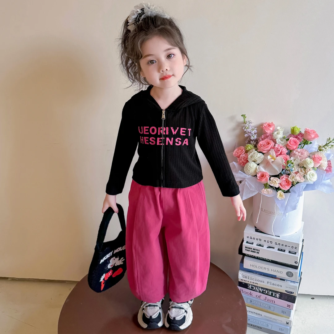 女童字母连帽套装洋气儿童春秋季网红小女孩休闲两件套女宝宝秋装