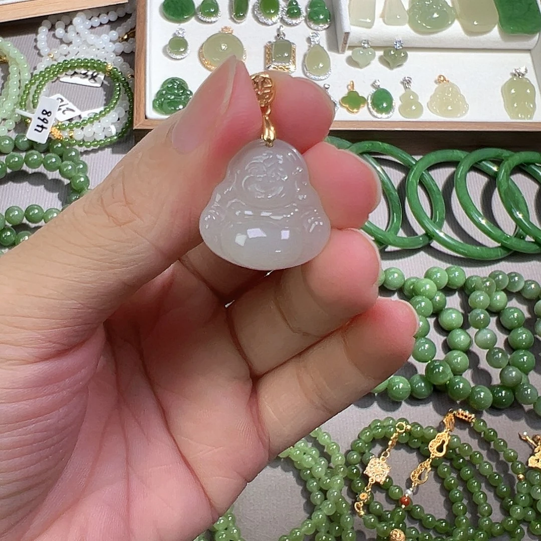 颈饰银S925镀金镶嵌和田玉