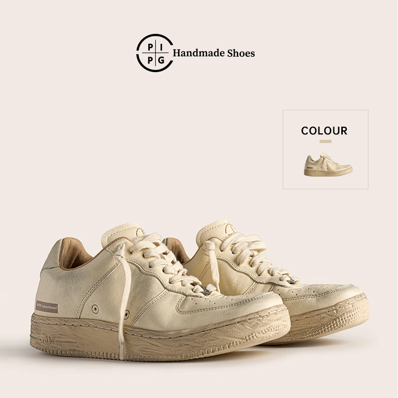 PIPG男鞋小众原创复古厚底运动休闲板鞋女做旧擦色牛皮真皮手工鞋