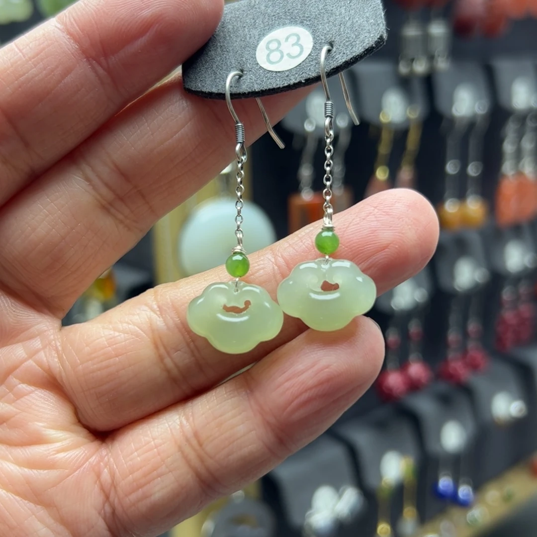 和田玉银S925镶嵌耳饰