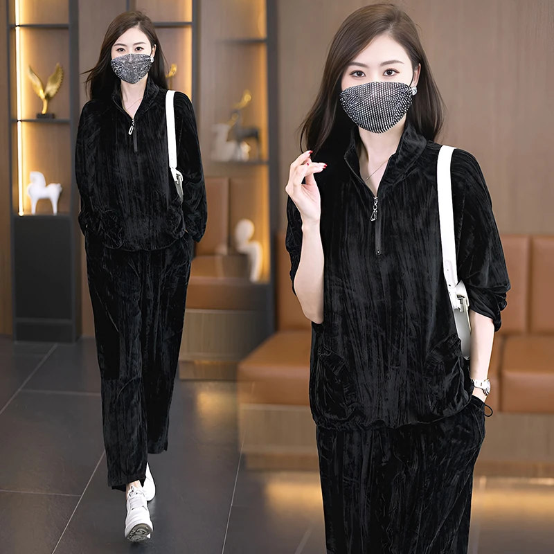 NSY 秋季套装女款爆款2025新款时尚高端套装垂感遮肉阔腿裤两件套