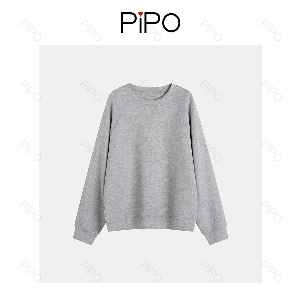 PIPO圆领刺绣纯色宽松卫衣长袖秋季舒适休闲简约女士秋冬DD53W255