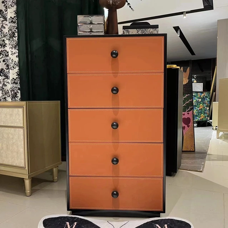 【喜悦家具】CY意式轻奢马鞍皮素面五斗柜 60*40*110