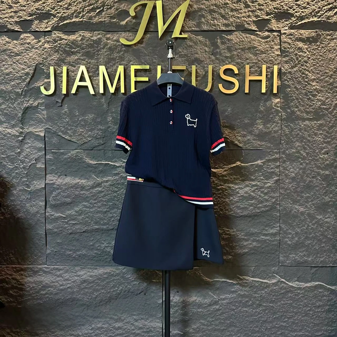 2025新款TB家同款夏季藏蓝色短袖两件套拼接显瘦短裙1208