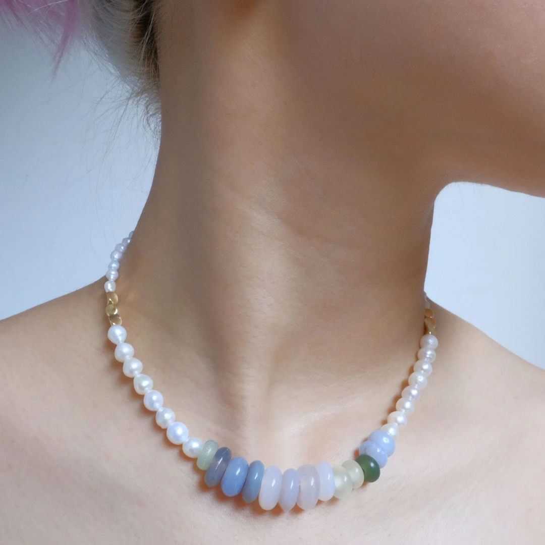 非金属棉绳项链 《爪哇秘境》天然蓝绿灰色巴洛克项链