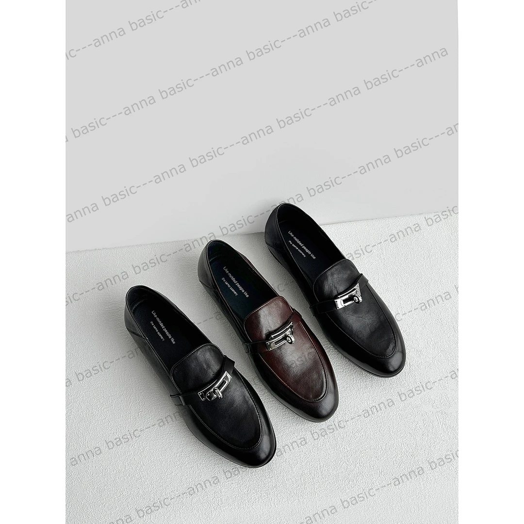 2cm/FC1852牛皮平跟乐福鞋女春秋圆头真皮单鞋平底33大小码41码42