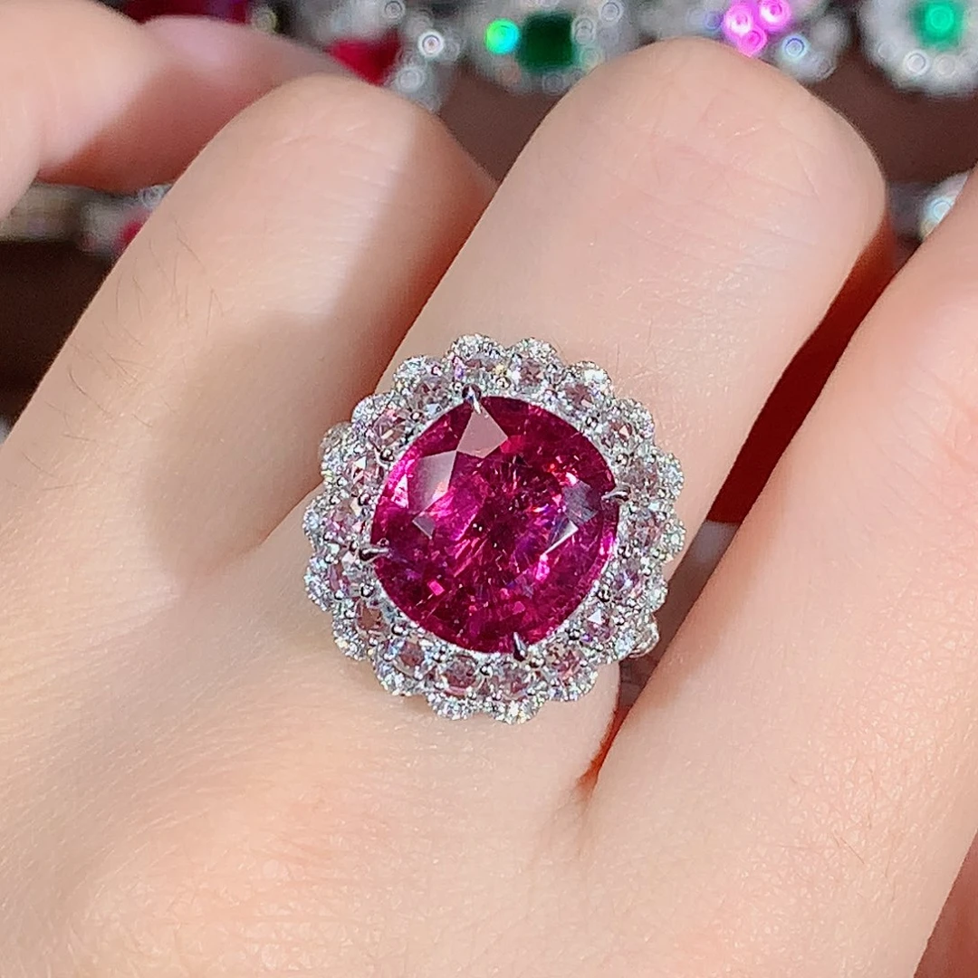 戒指18K金镶嵌碧玺6.7ct/天然宝石/七天无理由