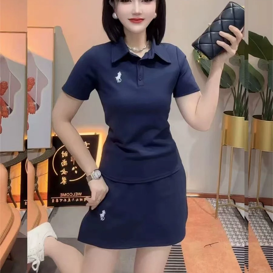 8856小马刺绣运动风休闲风时尚套装显瘦运动百搭夏季修身韩版裙子