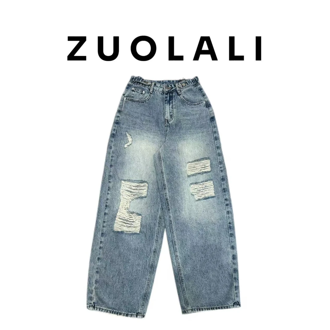 【大促返场】‘瀑布破洞’破洞设计-高腰堆堆裤